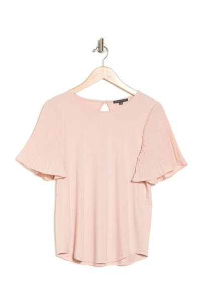 Adrianna Papell Pleated Woven Short Sleeve Top In Pearl Blush