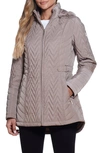 Gallery Hooded Quilt Jacket In Taupe Grey