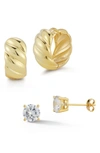 Glaze Jewelry 14k Gold Vermeil 2-piece Cz Stud & Huggie Hoop Earring Set In Yellow Gold