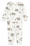 OLIVER & RAIN KIDS' BEAR PRINT FITTED TWO-PIECE ORGANIC COTTON PAJAMAS