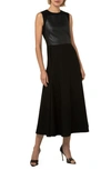 Akris Leather Trapezoid Bodice Flared Midi Dress In Black