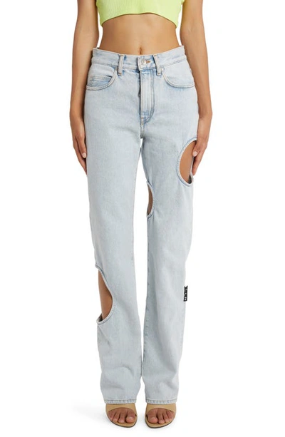 Off-white Meteor Light Blue Cut-out Straight-leg Jeans In Denim