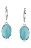 Bling Jewelry Oval Stone Drop Earrings In Blue
