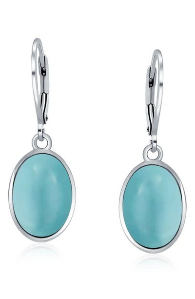 Bling Jewelry Oval Stone Drop Earrings In Blue