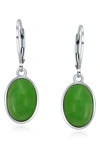 Bling Jewelry Oval Stone Drop Earrings In Green