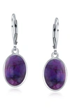 Bling Jewelry Oval Stone Drop Earrings In Purple