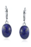 Bling Jewelry Oval Stone Drop Earrings In Lapis
