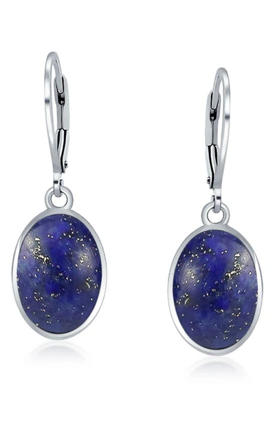 Bling Jewelry Oval Stone Drop Earrings In Lapis
