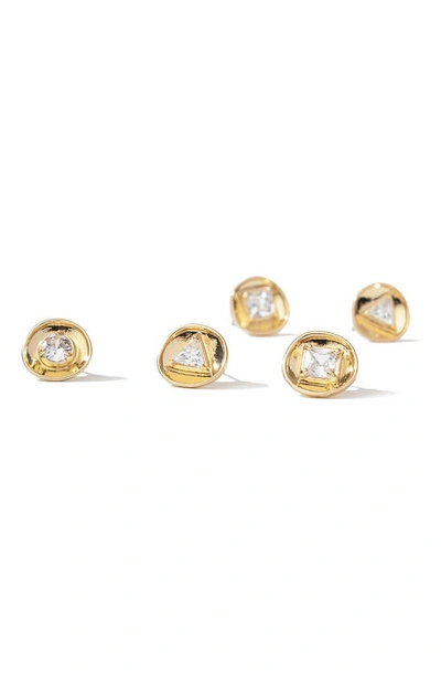 Saachi Gold-tone Divine Small Charm Stud 3-piece Earring Set