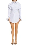 ALEXANDER WANG STRIPE SHIRRED COTTON SHIRTDRESS