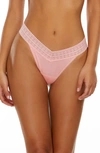 Hanky Panky Dream Lace Trim Modal Original Rise Thong In Pink Lemonade