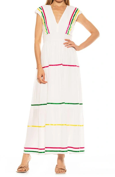 Alexia Admor Summer V-neck Tiered Maxi Dress In Ivory