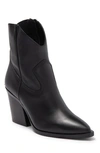 Steve Madden Scope Pointed Toe Western Cowboy Bootie In Black Leather