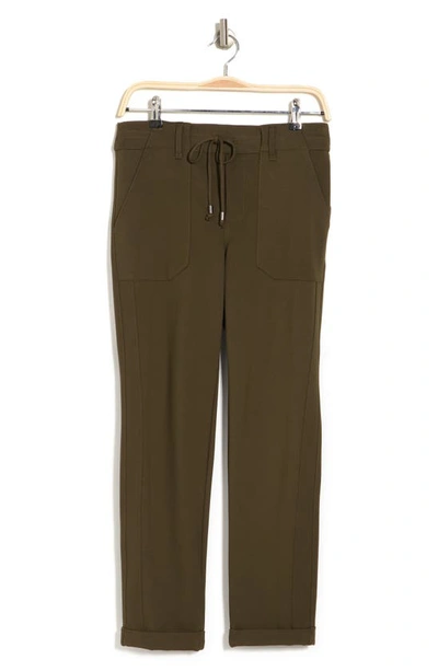 Democracy Ab Leisure High Rise Patch Pocket Utility Roll Cuff Drawstring Pants In Duffle Green
