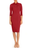 Donna Morgan Crepe Three Quarter Sleeve Sheath Dress In Scarlet Red