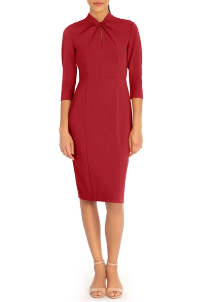 Donna Morgan Crepe Three Quarter Sleeve Sheath Dress In Scarlet Red