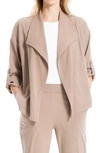 Max Studio Twill Drape Front Short Jacket In Mocha