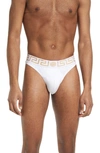 Versace Pack Of Three Logo-jacquard Stretch-cotton Briefs In White- Greek Gold