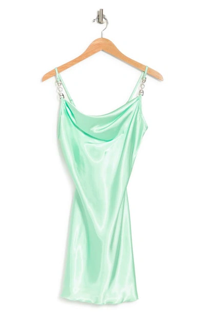 Jump Apparel Satin Cowl Neck Slip Dress In Mint