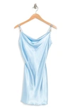 Jump Apparel Satin Cowl Neck Slip Dress In Ltblue