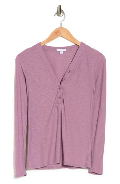 James Perse Long Sleeve Slub Jersey Henley In Tyrian
