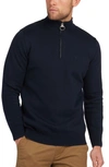 Barbour Cotton Half Zip Tartan Trim Sweater Navy In Navy