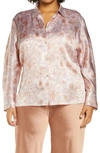 Vince Dahlia Printed Silk Cinch Back Shirt In Lotus Shell