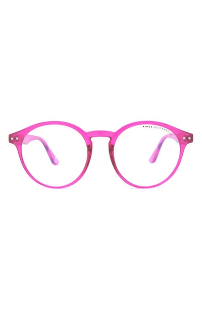 Aimee Kestenberg Ludlow 50mm Round Blue Light Blocking Glasses In Crystal Neon Pink/ Clear