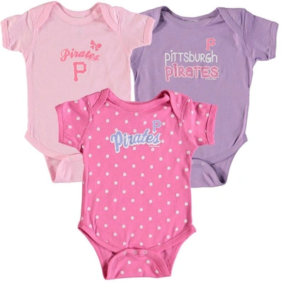 Soft As A Grape Babies' Girls Infant  Pink/purple Pittsburgh Pirates 3-pack Rookie Bodysuit Set In Multi