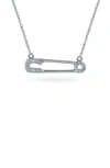 Bling Jewelry Support Refugees Safety Pin Cz Pendant Necklace In Silver