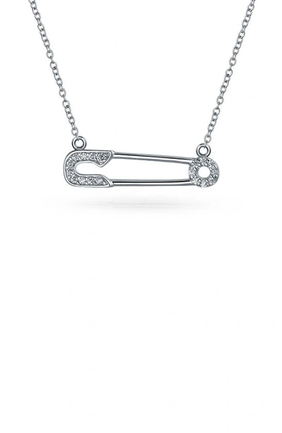 Bling Jewelry Support Refugees Safety Pin Cz Pendant Necklace In Silver