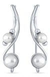 Bling Jewelry White Freshwater Cultured Pearl Wire Ear Pin Climbers Earrings For Women Round Crawlers.925 Sterling In Silver