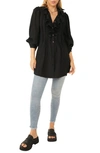 Free People Bella Ruffle Front Tunic Blouse In Washed Black