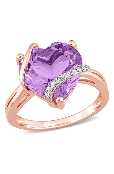 Delmar 10k Rose Gold Amethyst Heart & Pavé Diamond Ring In Purple