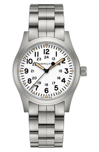 Hamilton Men's Swiss Khaki Field Stainless Steel Bracelet Watch 42mm In White
