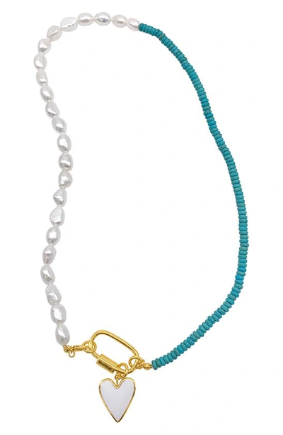 ADORNIA ADORNIA TURQUOISE & FRESHWATER PEARL NECKLACE