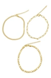 ADORNIA SET OF 3 WATER RESISTANT MIXED CHAIN ANKLETS