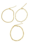 Adornia Set Of 3 Mixed Chain Anklets In Yellow