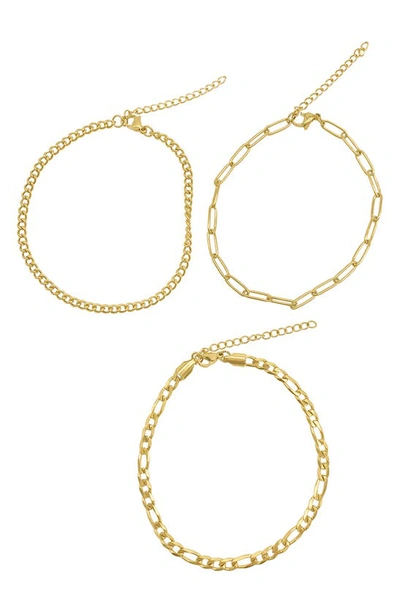 Adornia Set Of 3 Mixed Chain Anklets In Yellow