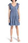 Max Studio Ruffle Cap Sleeve Tiered Jersey Babydoll Dress In Denim