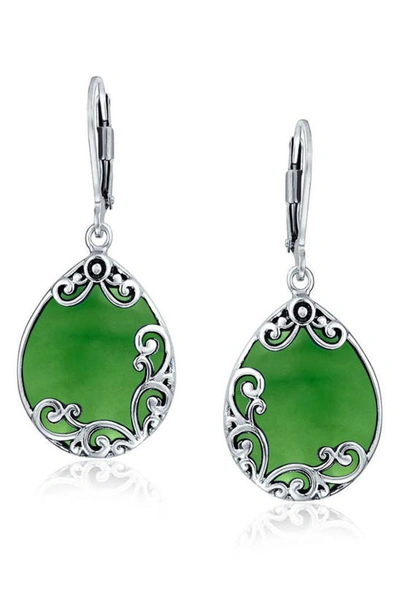 Bling Jewelry Sterling Silver Teardrop Earrings In Green