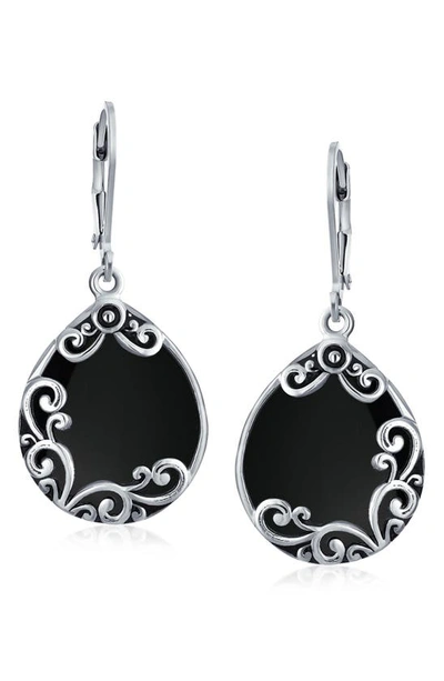 Bling Jewelry Sterling Silver Teardrop Earrings In Black