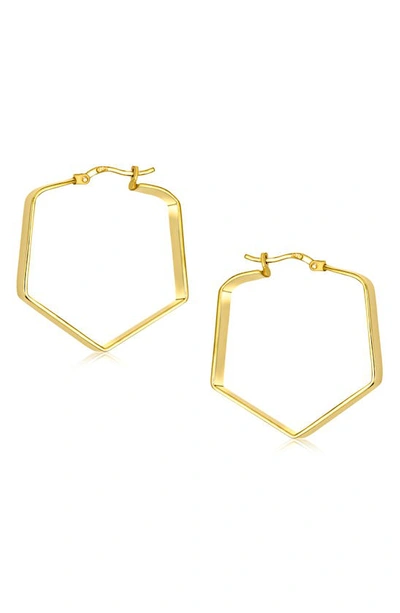 Bling Jewelry Engrave Flat Tapered Hexagon Hoop Earrings In Gold