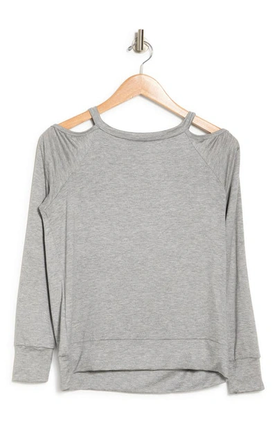 Go Couture Cold Shoulder Knit Sweater In Charcoal Print 3