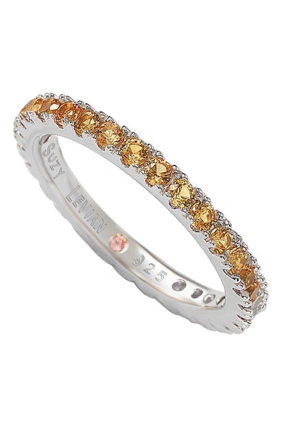 Suzy Levian Sterling Silver Orange Cz Eternity Band Ring
