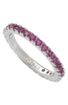 Suzy Levian Sterling Silver Thin Red Cubic Zirconia Eternity Band In Red