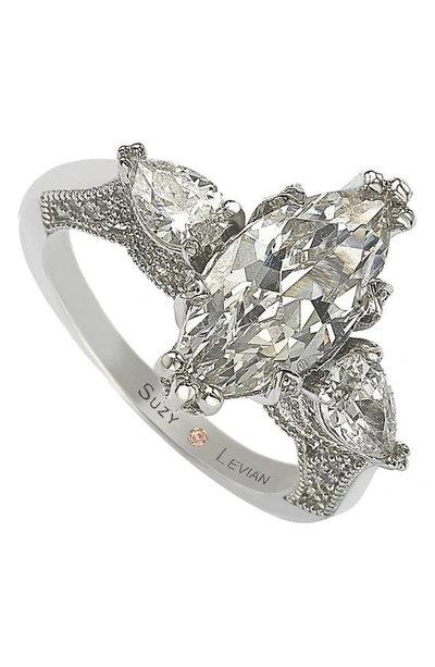Suzy Levian Marquise Cz Sterling Silver Ring In White