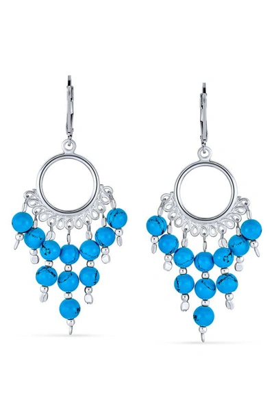 Bling Jewelry Sterling Silver Turquoise Fringe Drop Earrings In Blue