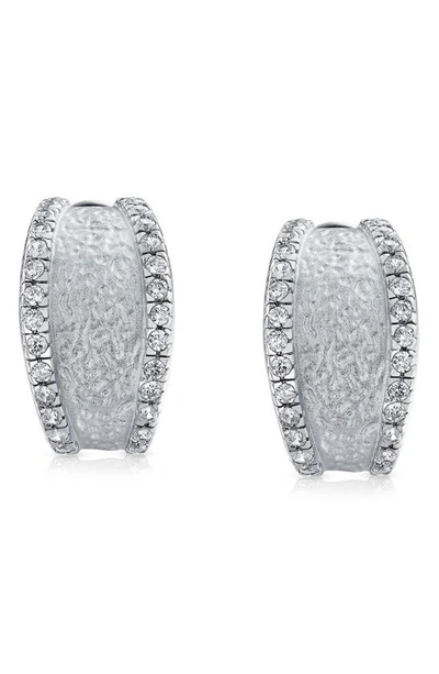 Bling Jewelry Hammered Textured Cz Half Huggie Earrings In Silver