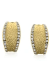 Bling Jewelry Hammered Textured Cz Half Huggie Earrings In Gold